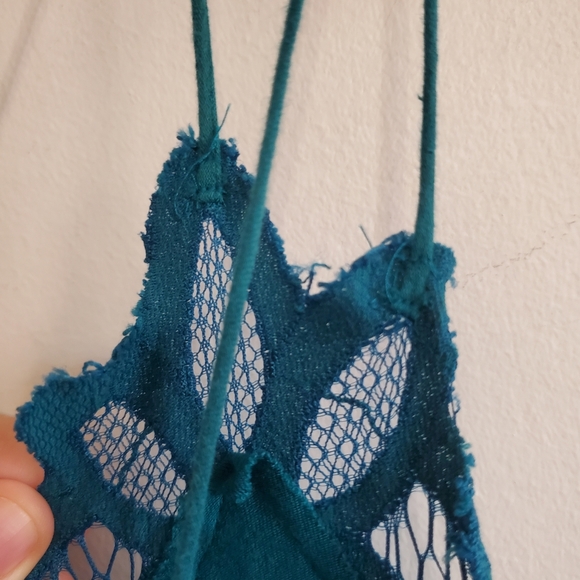Free People Adella turquoise Slip Lace trim Dress Size S Asymmetric Boho Fairy - Picture 10 of 16